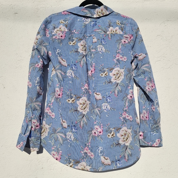 Talbots Cotton Floral Striped Popover 1/4 Button Top Blouse Size S - Picture 2 of 7